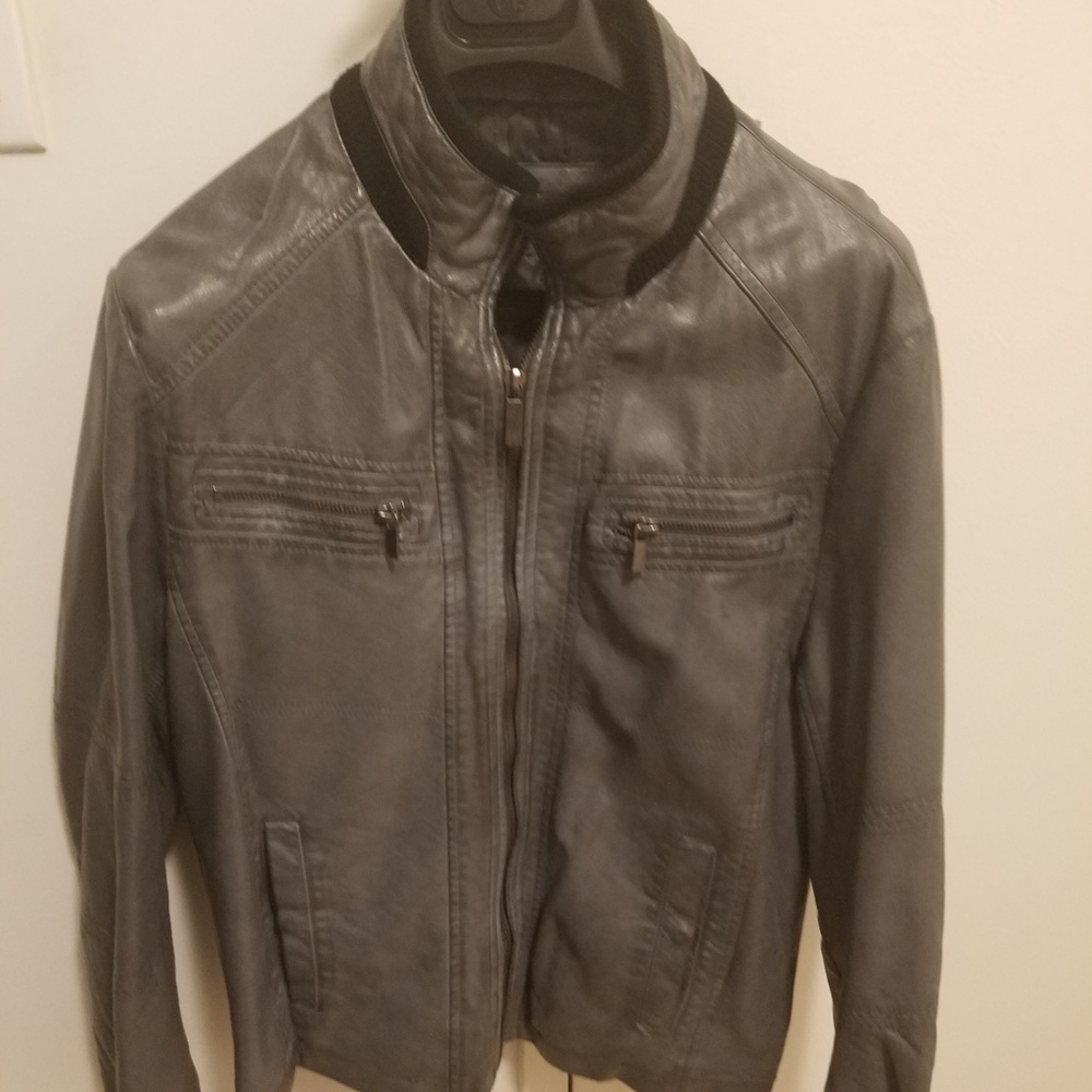 Men's Kenneth Cole Gray Faux Leather Jacket Small